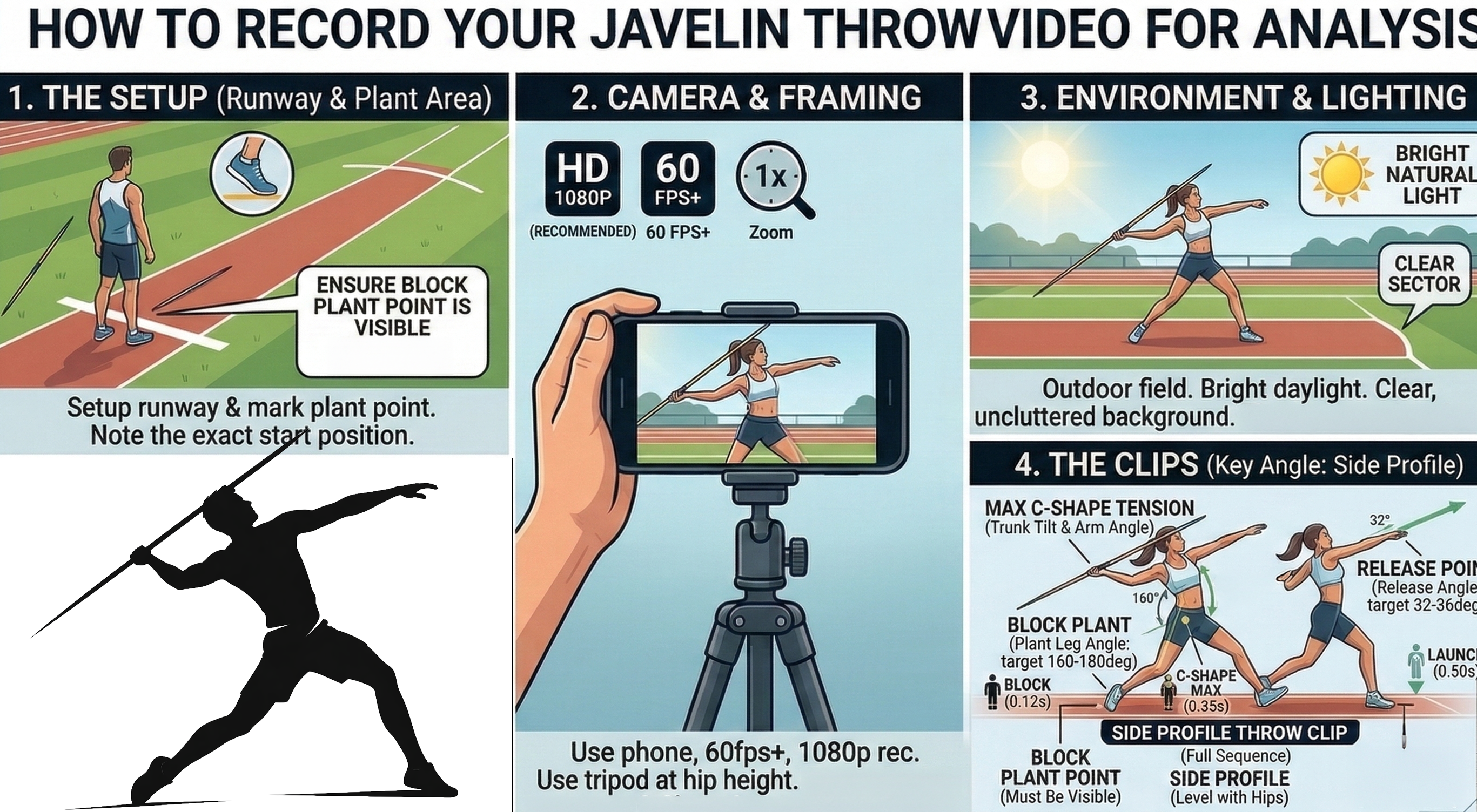 Javelin throw recording guide and phase checkpoints