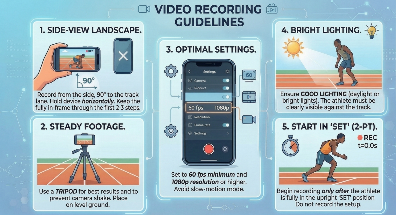 Video recording guidelines for 2-point distance start analysis